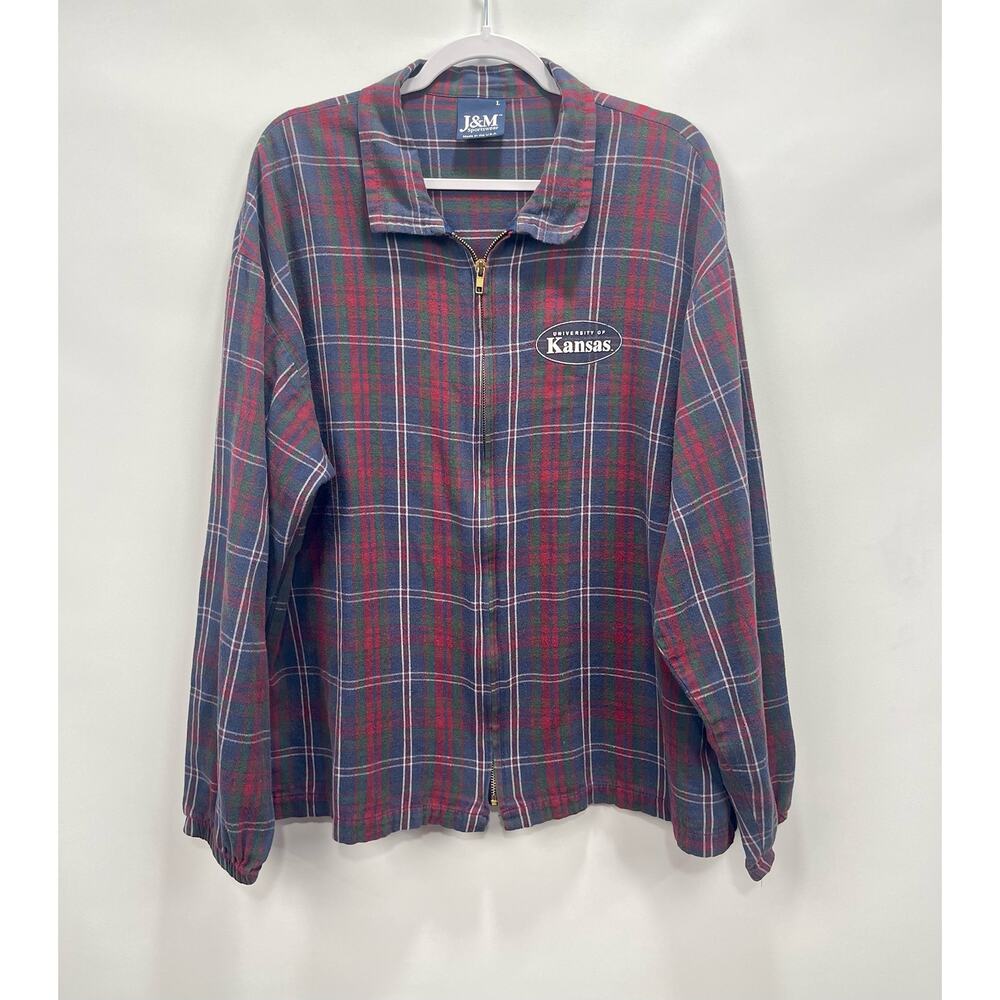 Vintage J&M Sportswear University of Kansas Jayhawks Plaid Flannel Zipper Jacket